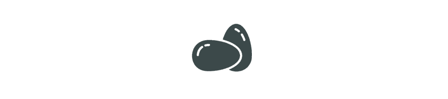 Two stylized, dark-colored eggs.